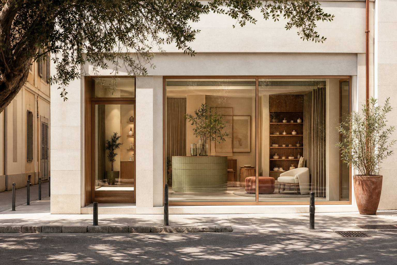 Facade moderne d'une clinique de medecine esthetique en rue provencale