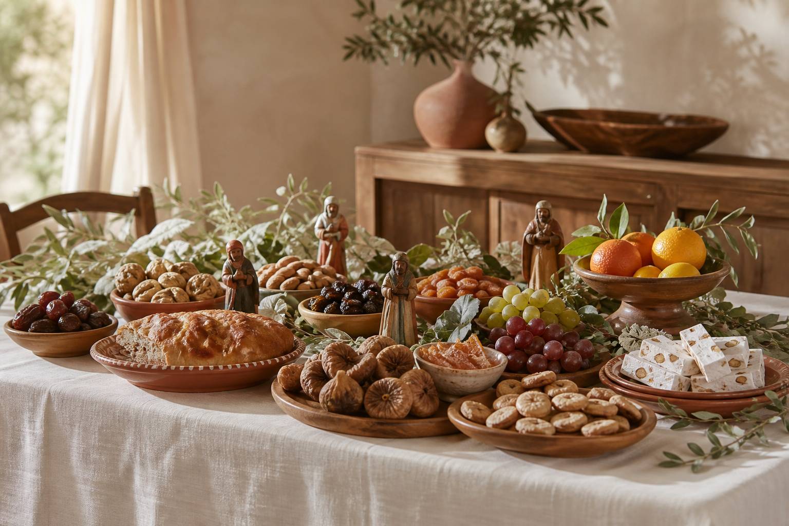 Table de Noël provençale avec les treize desserts et santons