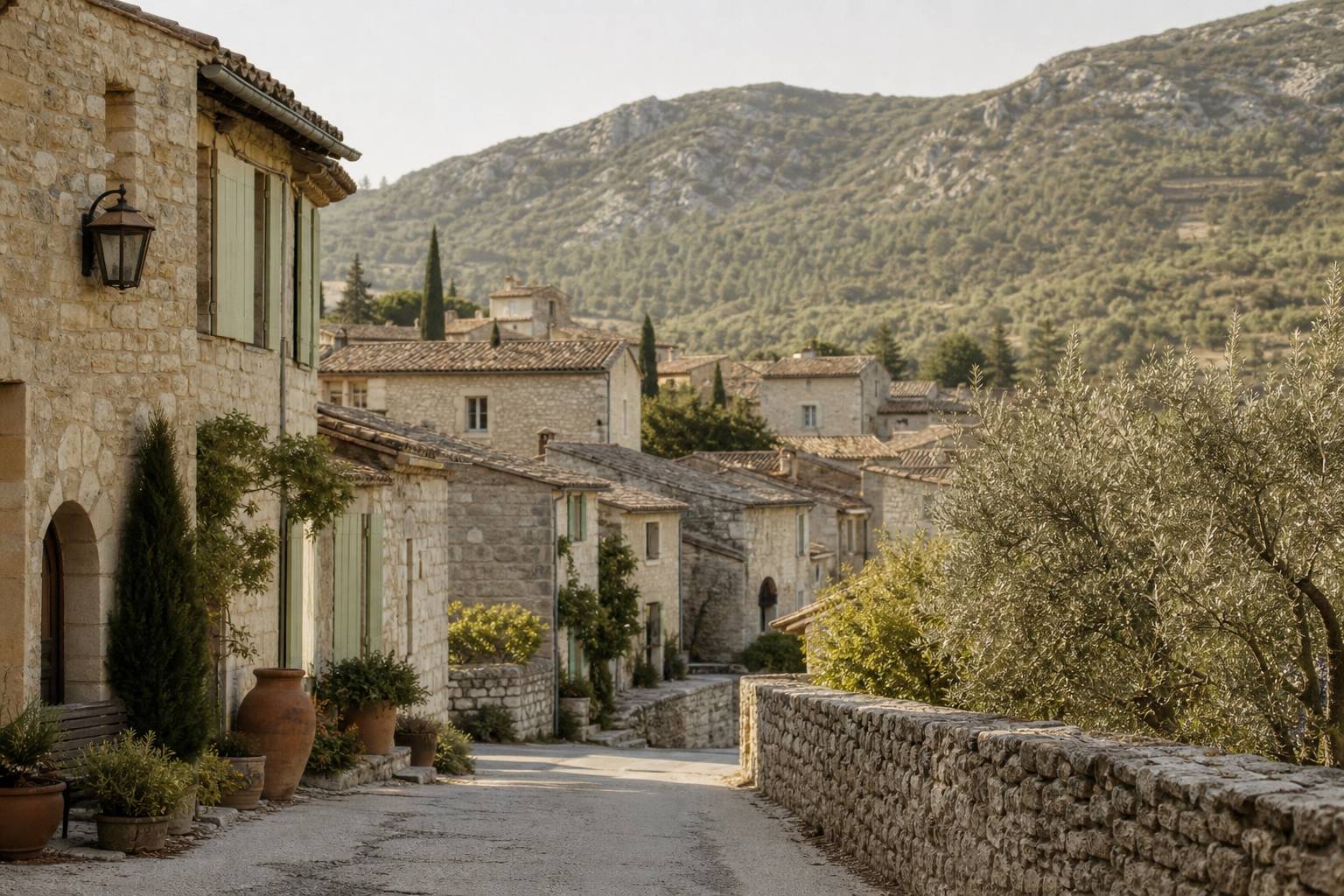 Ruelles du village des Taillades en pierre calcaire